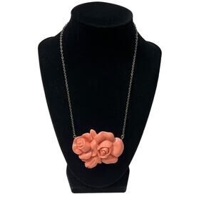 UNBRANDED Womens Moulded Rose Floral Pendant Necklace Coral Resin Vintage Style